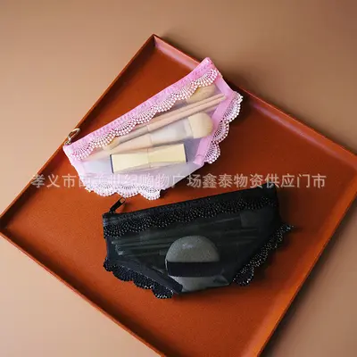 Pink Triangle Mesh Pencil Case Transparent Portable Compact Student Storage Bag INS Style Korean Trendy Fun Bag Korean Style