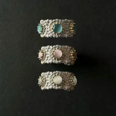 Italian design daisy flower ring, colorful gemstone, vintage style for women