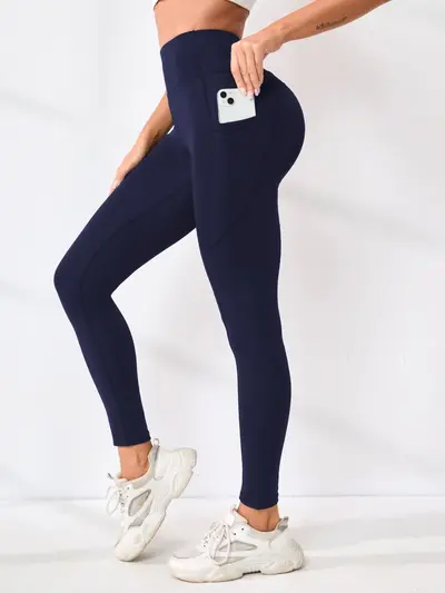 Women's High-Waist Yoga Leggings, Solid Color, for Running and Outdoor Sports - 8