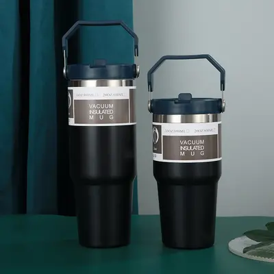 304 Paslanmaz Çelik Çift Katmanlı Termos Bardak 30 oz Pipetli Buzlu Bardak - 9