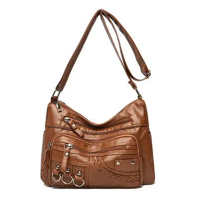 Washable Leather Single-Shoulder Crossbody Bag for Middle-Aged Women
