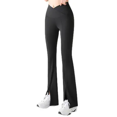 Damen Yogahose mit V-Taille und Schlitz, hohe Taille - 5