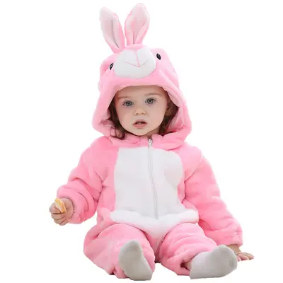 Baby-Flanell-Overall mit Kapuze und Tiermuster, Herbst und Winter, warm