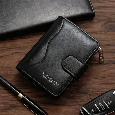 Oil Wax Leather Men's Vertical Wallet, Zipper and Snap Closure - 7