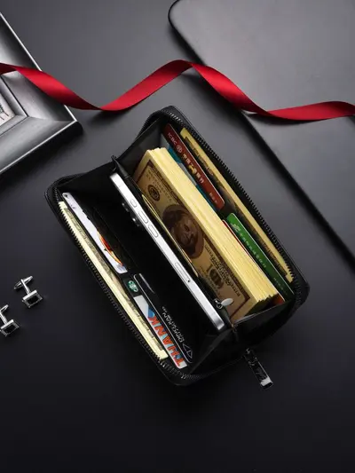 Long Men's Wallet with Zipper Coin Pocket and Phone Bag - 3