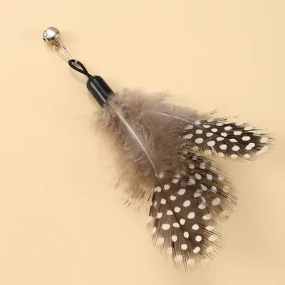 Wooden-Handle Spring Cat Toy with Feather Replacement Head and Bell - 8