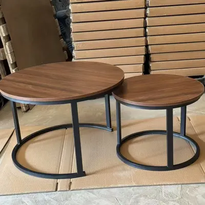 2-in-1 Round Wooden Coffee Table, Walnut Color - 7