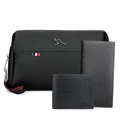 Men's Clutch Bag with Combination Lock, Litchi Grain Soft Leather - 10