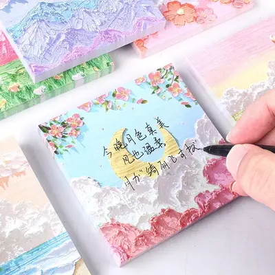 Oil Painting Style Sticky Notes for Students, Office Memo Strips - 4