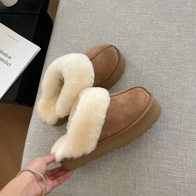 Thick-Sole Lamb Wool Crossover Winter Slippers for Women - 12