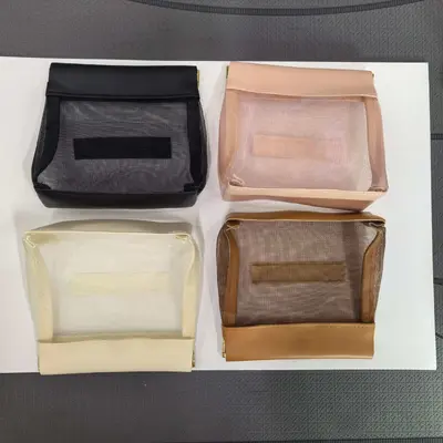 Transparent Mesh Cosmetic Bag with Auto-Closing Snap Closure