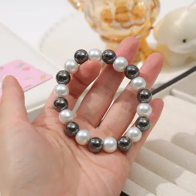Black tourmaline beaded bracelet, elastic string