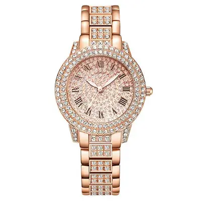 Women's diamond-studded quartz watch with Roman numerals and bracelet design - 8