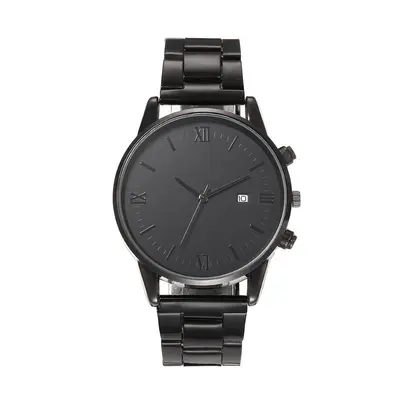 Men's quartz watch with calendar, stainless steel band