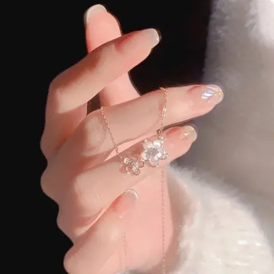 贝母樱花项链女纯银高级设计感轻奢小众银饰2025新款爆款七夕礼物 - 3