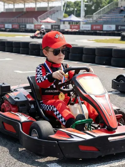 Children's red and black one-piece racing suit for parties and performances