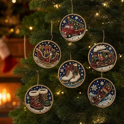 6-Piece Christmas Wooden Ornament DIY Set - 8