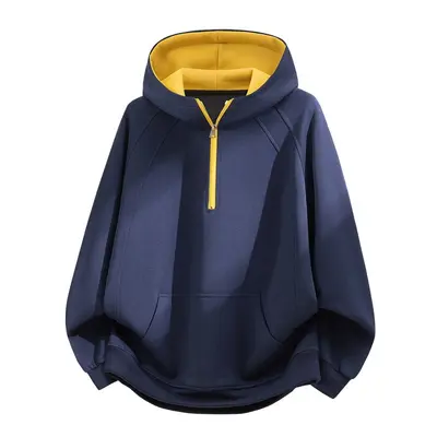 Men's Hooded Sweatshirt, Half-Zip, Cotton, Autumn-Winter