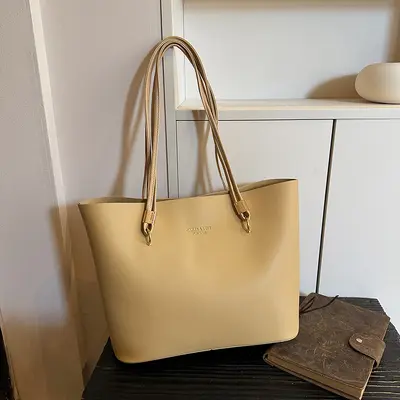 Large Solid Color Tote Bag with Single Shoulder Strap - 8