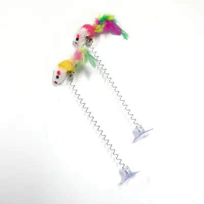 Colorful Suction Cup Spring Mouse Cat Toy with Teaser Wand