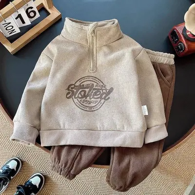 Erkek Çocuk Sonbahar Kış Polarlı Sweatshirt Takımı İki Parça