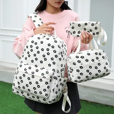 Corduroy Printed Teen Backpack with Laptop Compartment - 3