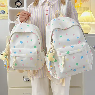 Star Pattern Backpack for Junior High Girls, Large Capacity - 1