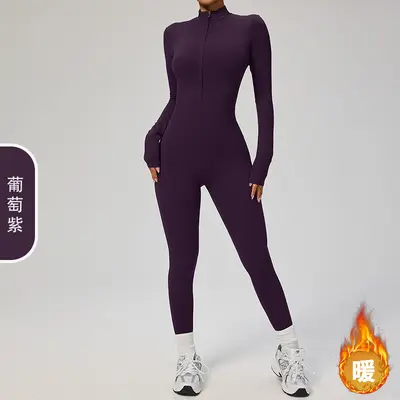 Uzun Kollu Fermuarlı Yoga Tulumu Fitness Spor Tulumu İnce Polar 8445 - 10