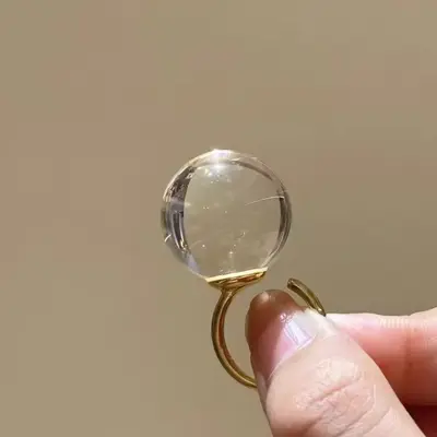 Zhao Lusi Same Style Natural Brazilian White Crystal Ring 14 Large Beads Open Adjustable Ring Fashion Elegant Unisex Style