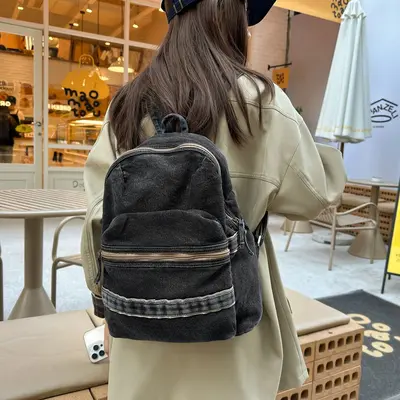 Retro Denim Small Backpack for Women, Student Casual Daypack - 4