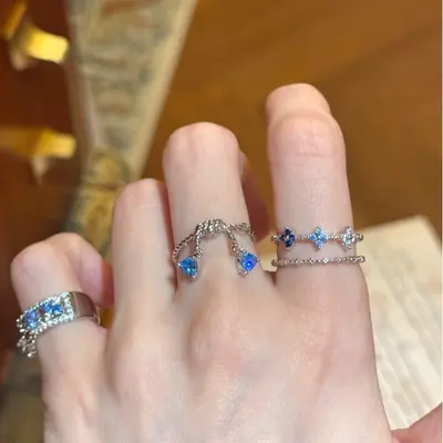 Vintage blue sparkle ring collection for women - 4