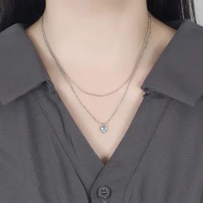 Double-Layer Heart Necklace, Women's Collarbone Chain - 5