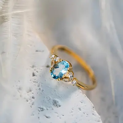 S925 silver 18K gold aquamarine zirconia ring women - 3