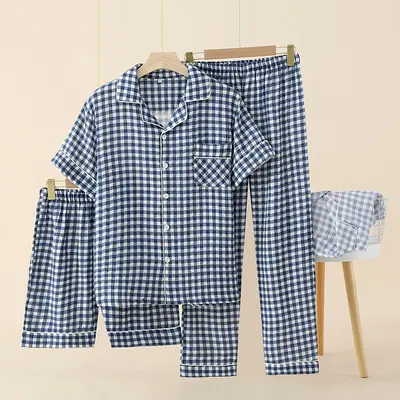Double-Layer Pure Cotton Gauze Women's Short-Sleeve Pajama Set, 3-Piece - 11