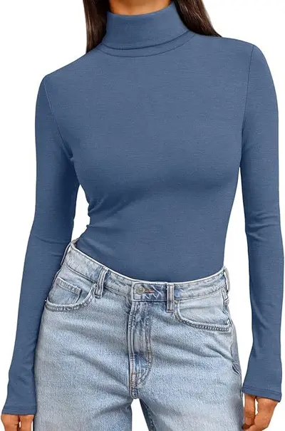 High Neck Long Sleeve Women's Base Layer Top, Solid Color Slim Fit - 8