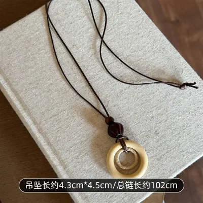 Çin Tarzı Vintage Para Stili! Kahverengi Ahşap Kolye Kadın Üstün Kalite Niş Kolye Zinciri Yaz Uzun Model
