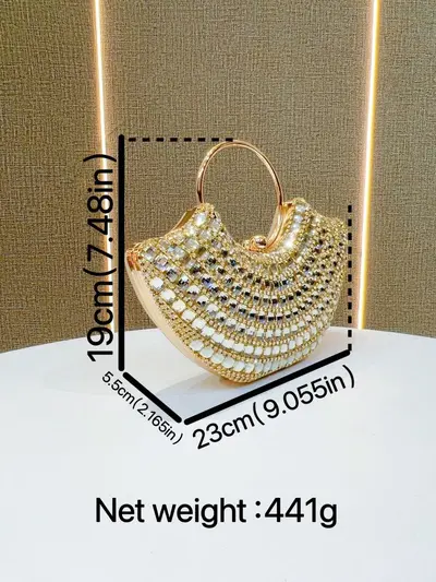 Women's Diamond-Studded Elegant Evening Clutch with Crossbody Strap - 6