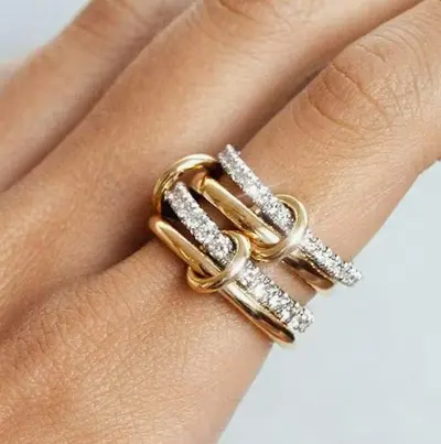 Titan-Stahl Kubikzirkonia-Ring, 18K Gold und Silber - 7
