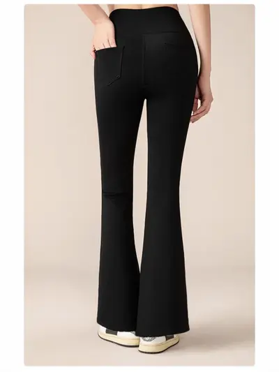 Fleece-Lined High Waist Flare Yoga Pants for Women, Nylon, Slim Fit