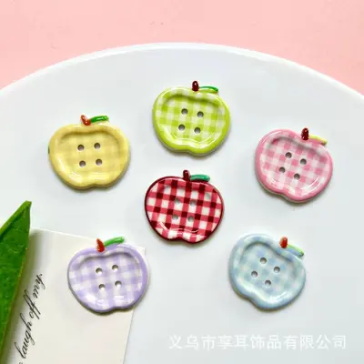 Cute Apple Plaid Button Set for DIY Jewelry and Phone Cases