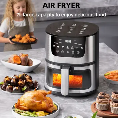 2026 Ev Tipi Air Fryer, Çok Fonksiyonlu Görsel Paslanmaz Çelik Fritöz, Otomatik Elektrikli Fırın, Büyük Kapasiteli, Akıllı Pişirme