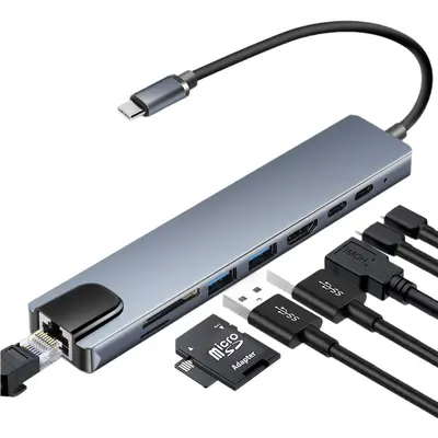 Cross-border Type C8-in-1 Docking Station USB Converter, Same Screen Network Card Laptop Eight-in-One Docking Station RJ45