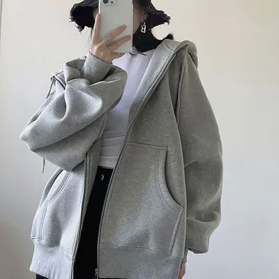 Damen-Kapuzenjacke mit Fleecefutter und Reißverschluss, lockere Passform