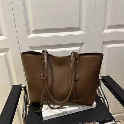 Women's Canvas Tote Bag with Leather Trim, Large Capacity - 8