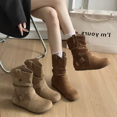 Damen-Kurzstiefel aus weichem Leder im Martin-Stil für Herbst und Winter