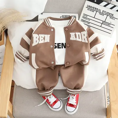 Boys' Crew Neck Baseball Jacket 3-Piece Set with Long Sports Pants - 7