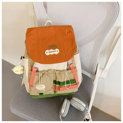 Dopamin-Farbblöcke Schulrucksack für Mittel- und Oberschüler, großvolumig, Klappdeckel, Doppelschulterträger, niedlicher Mädchen-Reiserucksack - 12