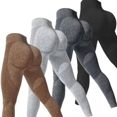 Kadın Dikişsiz Yoga Pantolonu, Kumla Yıkanmış, Çabuk Kuruyan Kalça Kaldırıcı