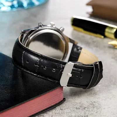 Men's leather strap quartz watch waterproof - 4