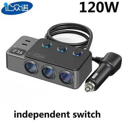 GC06 yeni araba çakmak bir ila üç USB bağımsız anahtar PD süper hızlı şarj 120W araba şarj cihazı